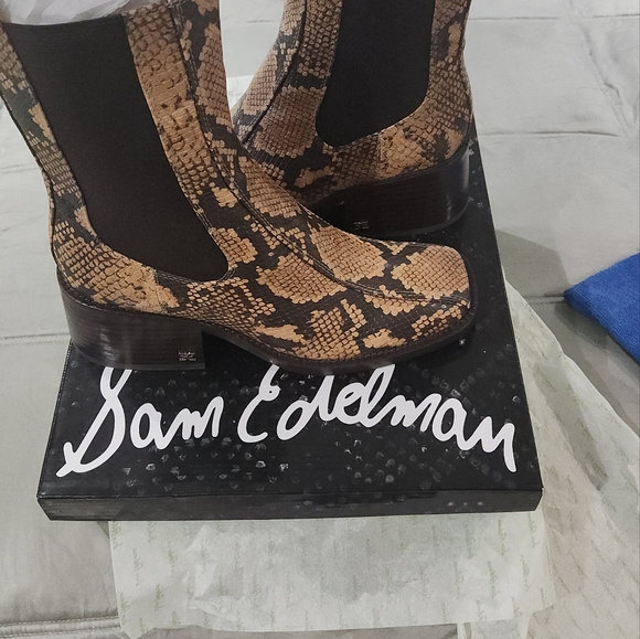 Sam Edelman Dasha Dark Wheat/Exotic Snake Print Ankle Boots - Picture 4 of 8